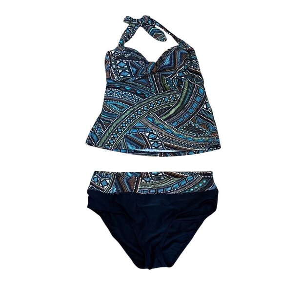 Christina Halter Tankini Swim Top & High Waist Bottom Set Sz14 Tribal Print - Picture 1 of 11